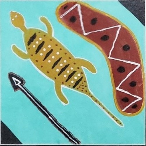 Turtle, Spear and Boomerang by Whyetta Dawson. KA414