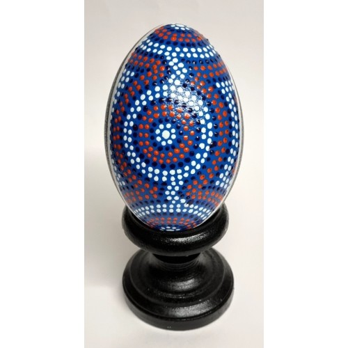 Painted emu egg with a Aboriginal dot art design. EG-710