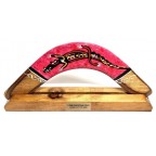 Display boomerangs on a stand.