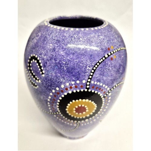 Purple Wine Vase featuring traditional Aboriginal art designs. Purple Wine Vase featuring traditional Aboriginal art designs.